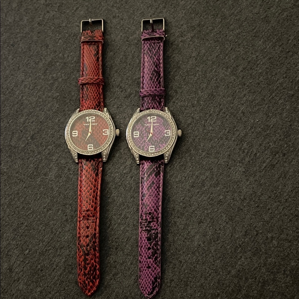 Chic Women's Red and Purple Watch Duo